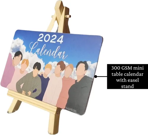Vista 3 de Calendario de mesa 2024 con temática de BTS con soporte de caballete, regalo para los fanáticos de BTS kpop