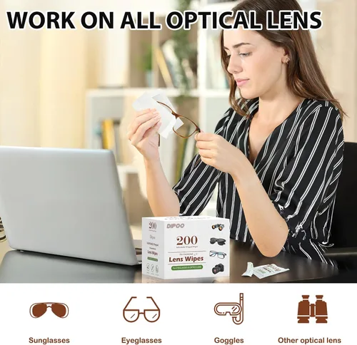 Vista 2 de 200 unidades de toallitas para lentes de gafas, toallitas limpiadoras de lentes prehumedecidas envueltas individualmente, sin arañazos y sin dejar