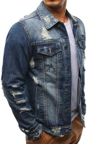 Vista 3 de chouyatou Chaqueta de mezclilla casual con botones en la parte delantera para hombre