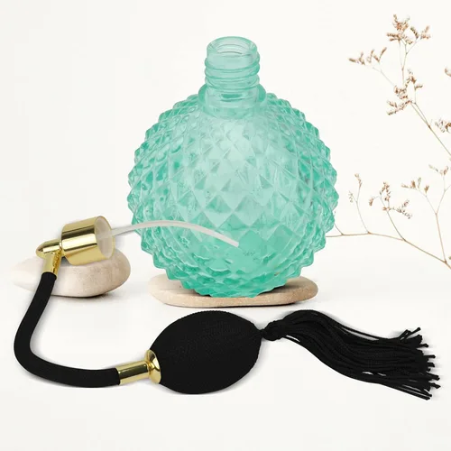 Vista 5 de HEALLILY Botella de perfume vintage de cristal de 3.4 fl oz recargable con borla larga, recipiente de vidrio vacío transparente para mujeres