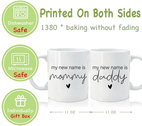 Vista 4 de My New Name is Mommy Daddy 2026 - Juego de tazas de regalo de embarazo para padres que van a ser, EST 2026 - Juego de tazas para mamá y papá por