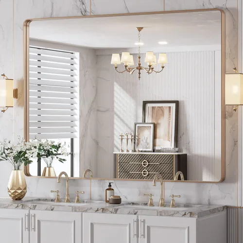 Vista 81 de LOAAO 20x16 Pulgadas Espejo de Baño con Marco de Metal Negro para Pared, Espejo de Tocador de Baño de Estilo Granja, Espejo Grande Rectangular