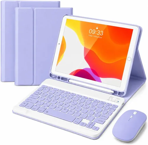 Vista 20 de SOPPY Funda con teclado Bluetooth con mouse para iPad de 6ª/5ª generación, iPad Pro de 9.7 pulgadas, Air 1/2, teclado inalámbrico desmontable