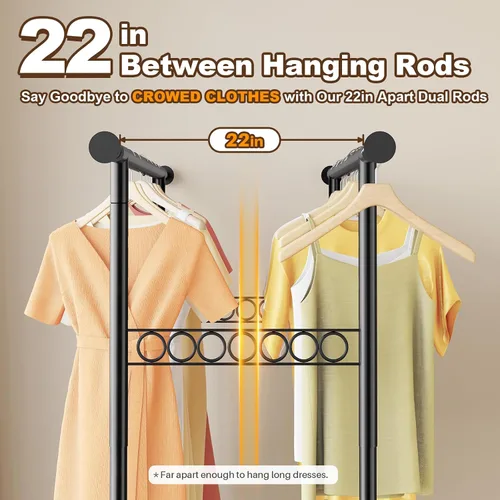 Vista 4 de HOKEEPER Perchero de carga de 650 libras plegable estante de ropa doble Rod