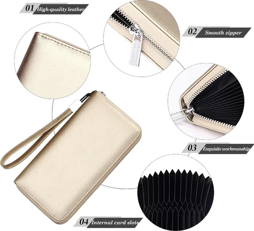 Vista 5 de OIDERY Cartera para tarjetas de crédito de gran capacidad para mujer, bloqueo RFID con correa extraíble