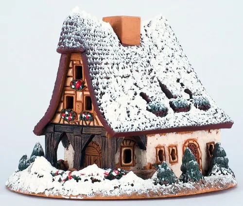 Vista 7 de Colección de casas de pueblo navideño de cerámica – Miniatura hecha a mano de Smithery in Rothenburg, Alemania – Edición de invierno – Portavelas