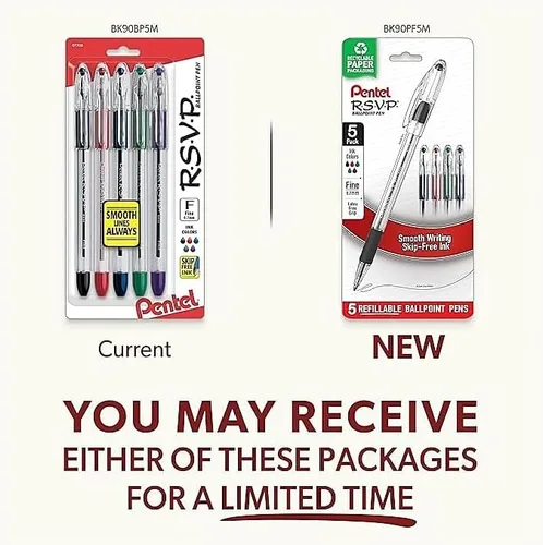 Vista 3 de Pentel RSVP - Bolígrafo de línea fina, (0.028 in), tinta surtida, paquete de 5 (BK90BP5M)