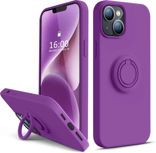 Vista 9 de Thomo Funda compatible con iPhone 14 Plus, silicona líquida suave de alta calidad a prueba de golpes [soporte de anillo]