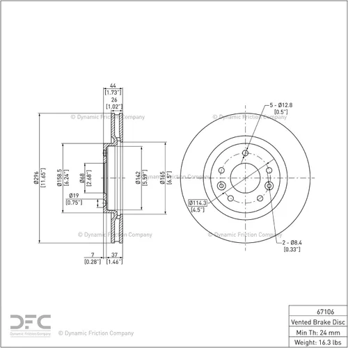 Vista 2 de Dynamic Friction Company Rotor de freno delantero con revestimiento GEOSPEC 604-67106 (1) Para Nissan LEAF 2014-2017, Nissan Rogue 2014-2020, Nissan