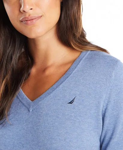 Vista 3 de Nautica Efortless J-Class - Suéter de manga larga con cuello en V para mujer, 100% algodón