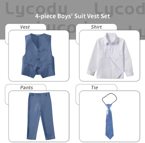 Vista 22 de Conjunto de chaleco para niños, trajes formales, trajes de boda, ropa de vestir