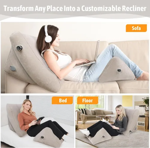 Vista 3 de Juego de almohadas inflables de cuña – Paquete de 2 almohadas portátiles de cuña de viaje Adjustable 2PCS Inflatable Back Pillow for Sleeping, Bed