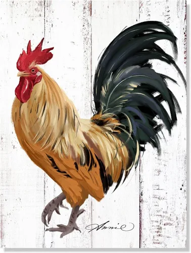 Vista 2 de Decoración de Cocina con Gallo - Pintura de Lienzo de Granja, Arte de Pared para Hogar y Cocina