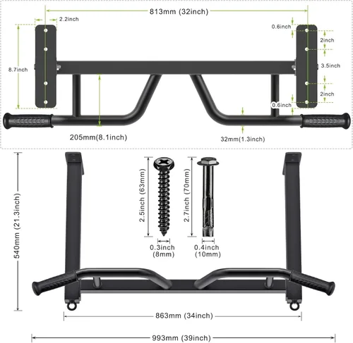 Vista 6 de Kipika 32" Ceiling Mounted Pull Up Bar - Heavy Duty, Highly Adjustable, Multifunctional Chin Up Bar - Home Gym System with Punching Bag Hanger and