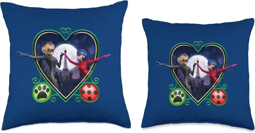 Vista 3 de Miraculous Ladybug and Cat Noir The Movie Heart Throw Pillow, 16 x 16 pulgadas, multicolor