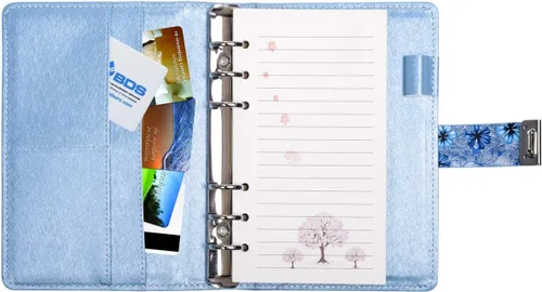 Vista 4 de ARRLSDB Diario de carpeta con cerradura, diario de cuero recargable A6 con contraseña, diario personal con bloqueo, tamaño: 7.3 x 5.3 pulgadas (azul)