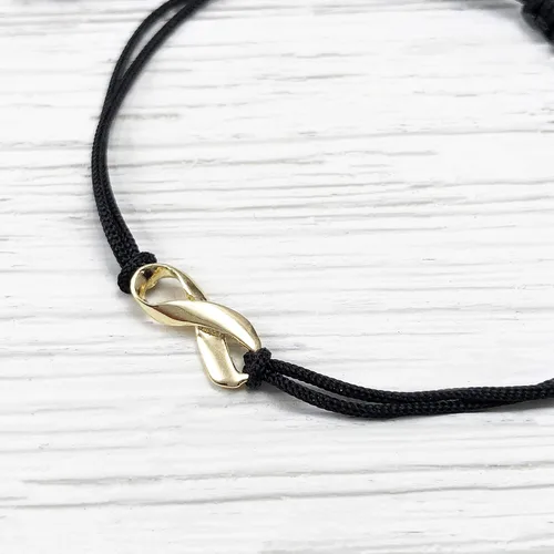 Vista 4 de Gold Ribbon Support Friendship Bracelet, September Childhood Cancer Awareness Month, Handmade Small 18K Gold Plated Ribbon Shaped Charm with Black