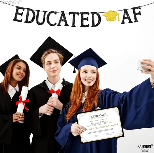 Vista 6 de KatchOn, Cartel AF educativo negro con purpurina – 10 pies, NO DIY Cartel de graduación 2025, decoraciones de fiesta de graduación 2025