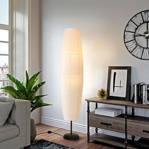 Vista 3 de Lámpara de pie de papel de arroz con interruptores de pie, linterna de piso de papel blanco, iluminación ambiental Art Deco, lámpara de pie alta