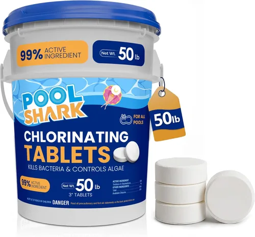 Vista 13 de Tabletas de cloro para piscina Pool Shark - Tabletas de cloro de 3 pulgadas - Tabletas de cloro activo al 90% de disolución lenta - Productos