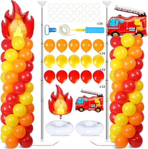 Vista 10 de Juego de 2 soportes de columna de globos nocturnos de película con 102 globos de aluminio de palomitas de maíz, soporte de torre ajustable de 5.57