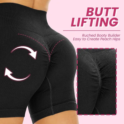 Vista 3 de CAMPSNAIL Paquete de 4 pantalones cortos de entrenamiento para mujer, acanalados, sin costuras, cintura alta, para yoga, gimnasio, control