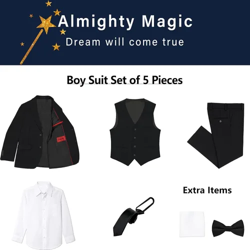 Vista 4 de Almighty Magic Trajes formales para niño, 5 piezas, conjunto de traje de vestir con anillo