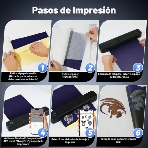 Vista 7 de Impresora térmica portátil 2 en 1, impresora de la plantilla del tatuaje