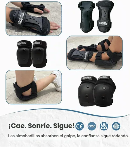 Vista 3 de Rodilleras y coderas con protectores de muñeca Simply Kids, tecnología HardSoft. Juego de equipo de protección certificado CPSIA. Rodilleras
