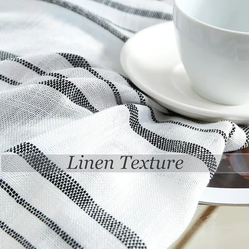 Vista 4 de SXZJTEX Cortinas de cocina para cafetería, cortinas traslúcidas a rayas negras, patrón de rayas finas, estilo rústico, cortinas cortas para baño