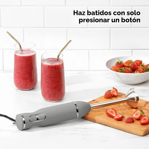 Vista 6 de Chefman Batidora de mano con varillas de inmersión con cuchillas de acero inoxidable, potente batidora eléctrica de hielo con control de 2 Gris