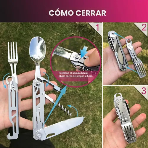 Vista 5 de Juego de utensilios de camping 6 en 1 con estuche plegable tenedor