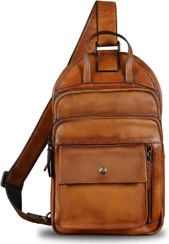 Vista 2 de Bolso bandolera de cuero genuino para hombres y mujeres, estilo vintage, de cuero real, a la moda, mochila bandolera para el hombro, bolso cruzado
