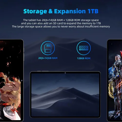 Vista 4 de Tablet Android 15 actualizada 2026, tabletas de 11 pulgadas, CPU Octa Core, 20GB+128GB+1TB de expansión, batería de 8000mAh + carga rápida de 18 W
