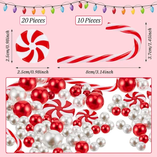 Vista 4 de 106 piezas de perlas de relleno de jarrón de Navidad, velas flotantes, centro de mesa, cuentas, jarrones, perlas para decoración de fiesta de mesa