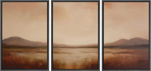 Vista 11 de SIGNWIN Lienzo enmarcado para pared, juego de arte de campos pastorales, flores silvestres, campo rústico, paisaje, floral, ilustraciones modernas