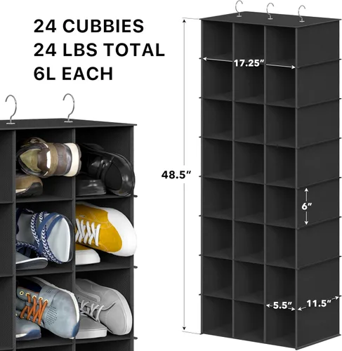 Vista 3 de Simple Houseware Estante de 24 secciones para colgar zapatos, organizador para armario, color negro