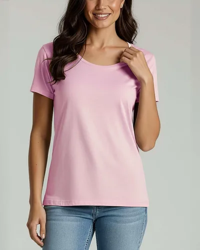 Vista 3 de Real Essentials Paquete de 4 camiseta de manga corta de algodón para mujer, camiseta casual con cuello redondo (disponible en tallas grandes)