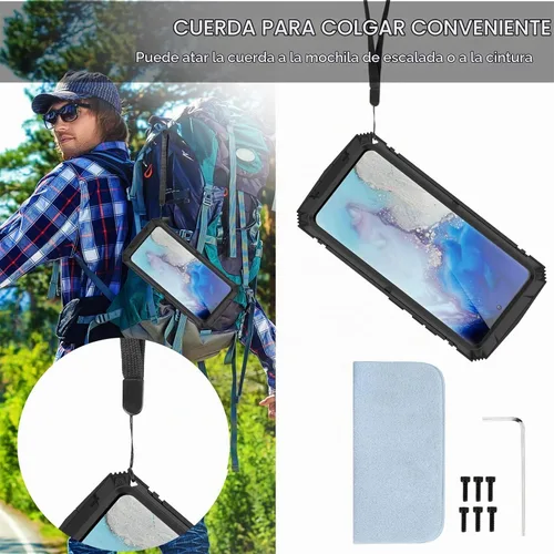 Vista 3 de Funda de metal compatible con Samsung Galaxy S21, resistente al polvo, grado militar, con soporte plegable integrado con cubierta de parachoques