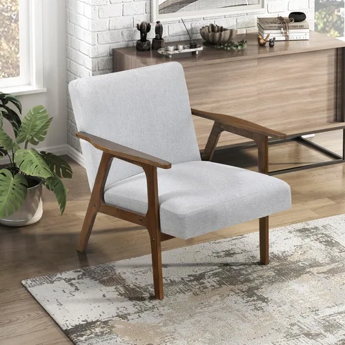Vista 11 de Lexicon Silla decorativa moderna de mediados de siglo,Marco de madera Beige
