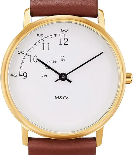 Vista 4 de Projects 7408 - Reloj unisex con correa de cuero marrón y esfera blanca