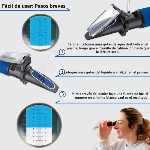 Vista 3 de Aichose - Refractómetro con 0-80% Brix y función automática de compensación de temperatura para medir el contenido de azúcar en frutas, miel, jarabe