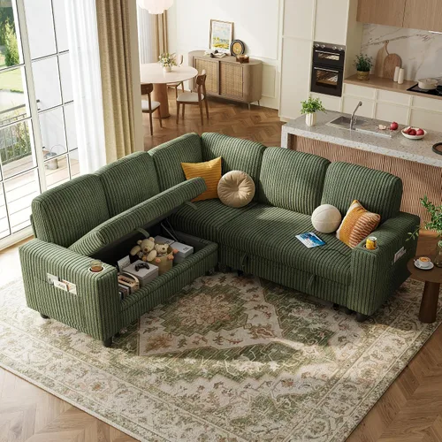 Vista 16 de LINSY HOME Sofá cama seccional con sofá cama extraíble para sala de estar (azul) Plush Corduroy