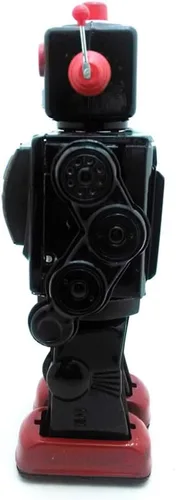 Vista 4 de Charmgle Juguetes de lata retro robot para caminar, robot de escritorio eléctrico giratorio con sonido de pistola de fuego, colección para adultos