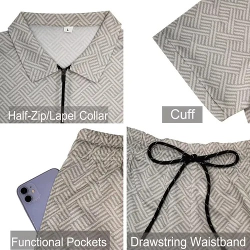 Vista 4 de BIRW Conjunto deportivo de 2 piezas para hombre, conjunto de pantalones cortos de verano de moda, camiseta polo casual de manga corta y pantalones