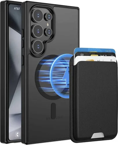 Vista 28 de Funda magnética para Samsung Galaxy S25 FE, transparente y negro con soporte para tarjetas de crédito desmontable, compatible con MagSafe, ajuste