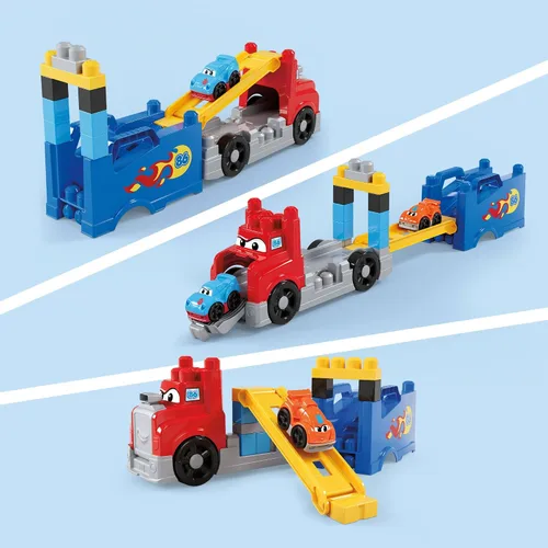 Vista 4 de MEGA BLOKS First Builders - Juego de bloques de construcción para niños pequeños, construye y corre con plataforma con 19 piezas, 2 autos