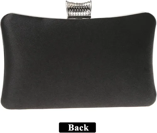 Vista 3 de DA BODAN Bolso de mano Jane de satén con diamantes de imitación para mujer, para noche, novia, graduación, fiesta, bolso cruzado con cadena
