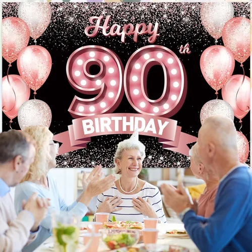 Vista 51 de Cartel de feliz cumpleaños décimo oro rosa, telón de fondo, saludos a 10 años, globos de confeti, decoración temática para niñas de 10 años