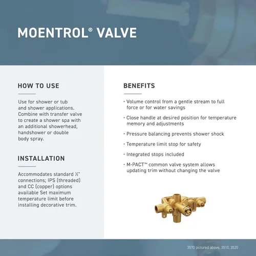 Vista 3 de Moen T3693BG Voss Moentrol - Kit de regulación de volumen para bañera y ducha, se requiere válvula, oro cepillado